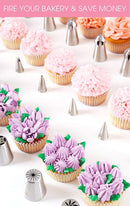 CUPCAKE RUSSIAN PIPING TIPS SET - Best 69pc Edible Flowers Cake Decorating Kit, Large Frosting Nozzles. Bonus Icing Pastry Bags. Extra Couplers. Baking Accessories and Supplies. Ball Flower Nozzle