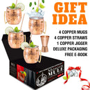 Moscow Mule Copper Mugs - Set of 4-100% HANDCRAFTED - Food Safe Pure Solid Copper Mugs - 16 oz Gift Set with BONUS: Highest Quality Cocktail Copper Straws and Jigger!