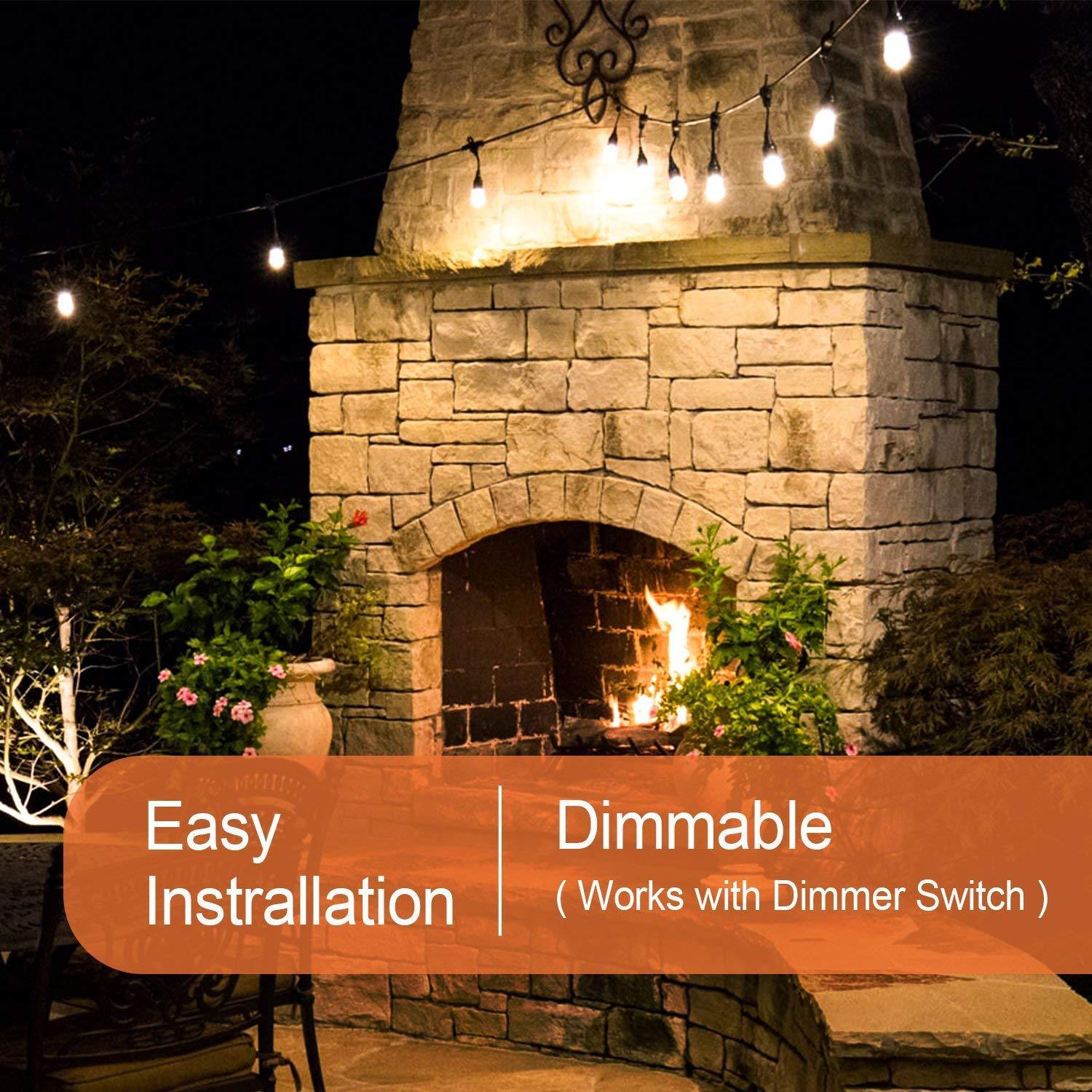 Amico 49FT Outdoor String Lights Commercial Grade Weatherproof Dimmable Patio Light String - 11W Incandescent Edison Bulb - UL Listed Heavy-Duty Decorative Yard Bistro Market Café Lights