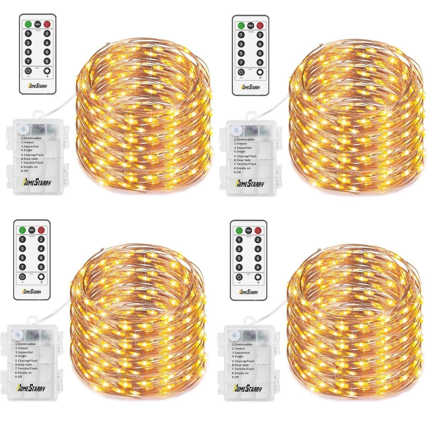 4 Pack Fairy Lights Fairy String Lights Battery Operated Waterproof 8 Modes Remote Control 50 Led String Lights 16.4ft Silver Wire Firefly lights for Bedroom Wedding Festival Decor (Cool White) ¡­