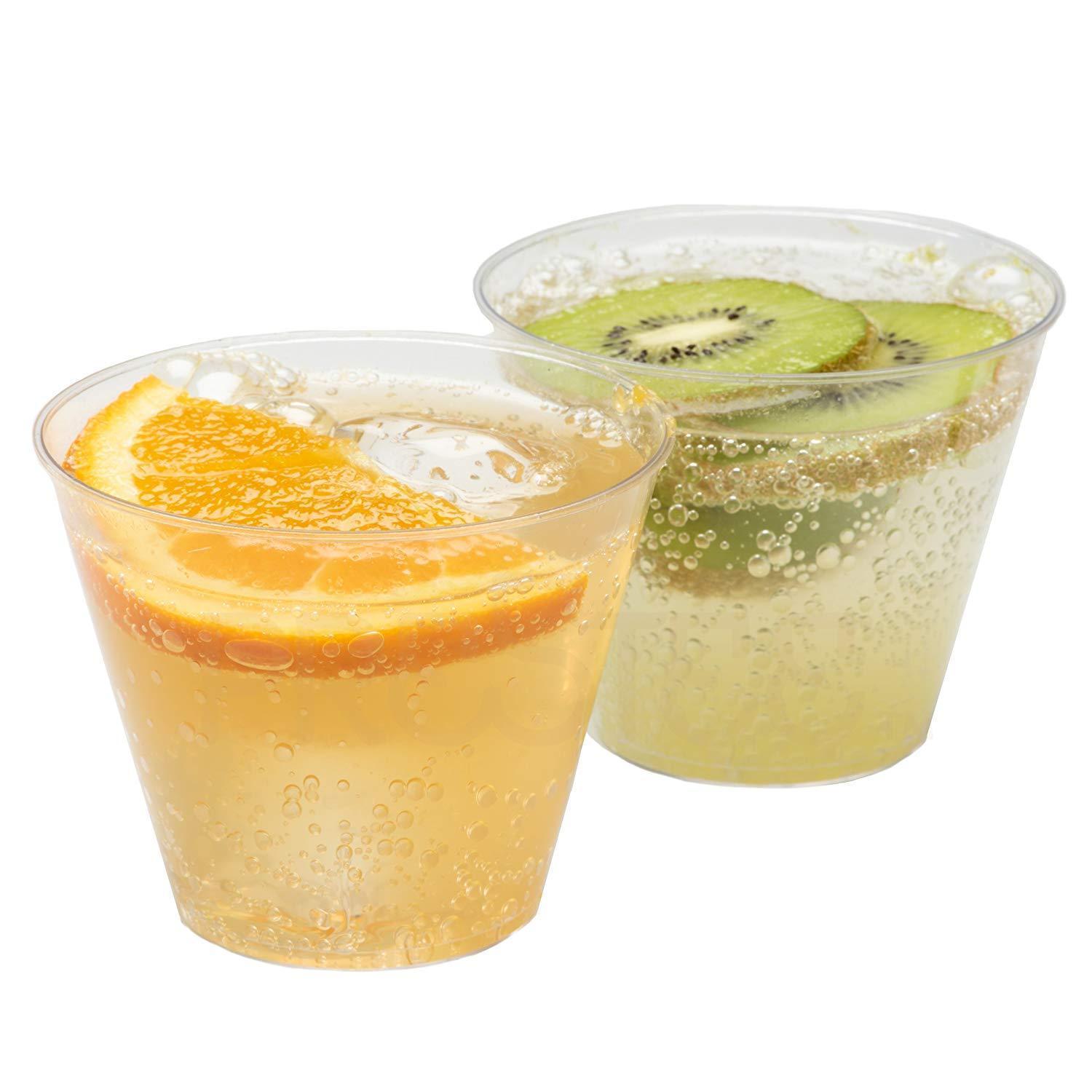 PRESTEE  Clear Plastic Cups | 9 oz. 100 Pack | Hard Disposable Cups | Plastic Wine Cups | Plastic Cocktail Glasses | Plastic Drinking Cups | Small Plastic Party Punch Cups | Bulk Party Wedding Tumblers