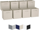 NEATERIZE 13x13 Large Storage Cubes (Set of 8). Fabric Storage Bins with Dual Handles | Cube Storage Bins for Home and Office | Foldable Cube Baskets For Shelf | Closet Organizers and Storage Box (Beige)