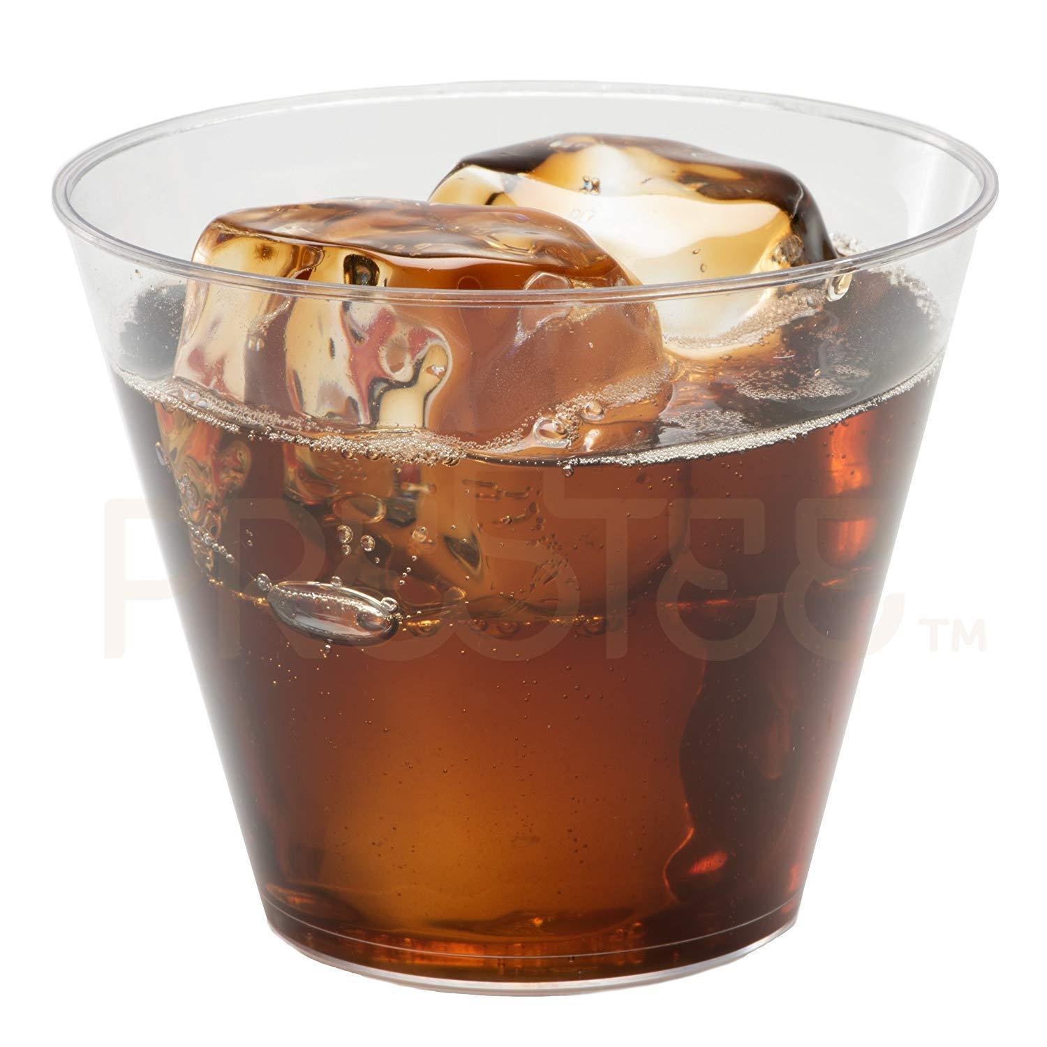 PRESTEE  Clear Plastic Cups | 9 oz. 100 Pack | Hard Disposable Cups | Plastic Wine Cups | Plastic Cocktail Glasses | Plastic Drinking Cups | Small Plastic Party Punch Cups | Bulk Party Wedding Tumblers
