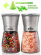 Salt & Pepper Grinder Set – Salt & Pepper Shakers with lid - brushed stainless steel Pepper Mill and Salt Mill - Adjustable Ceramic Rotor - Glass body - Silicone funnel collapsible & 2 citrus sprayer