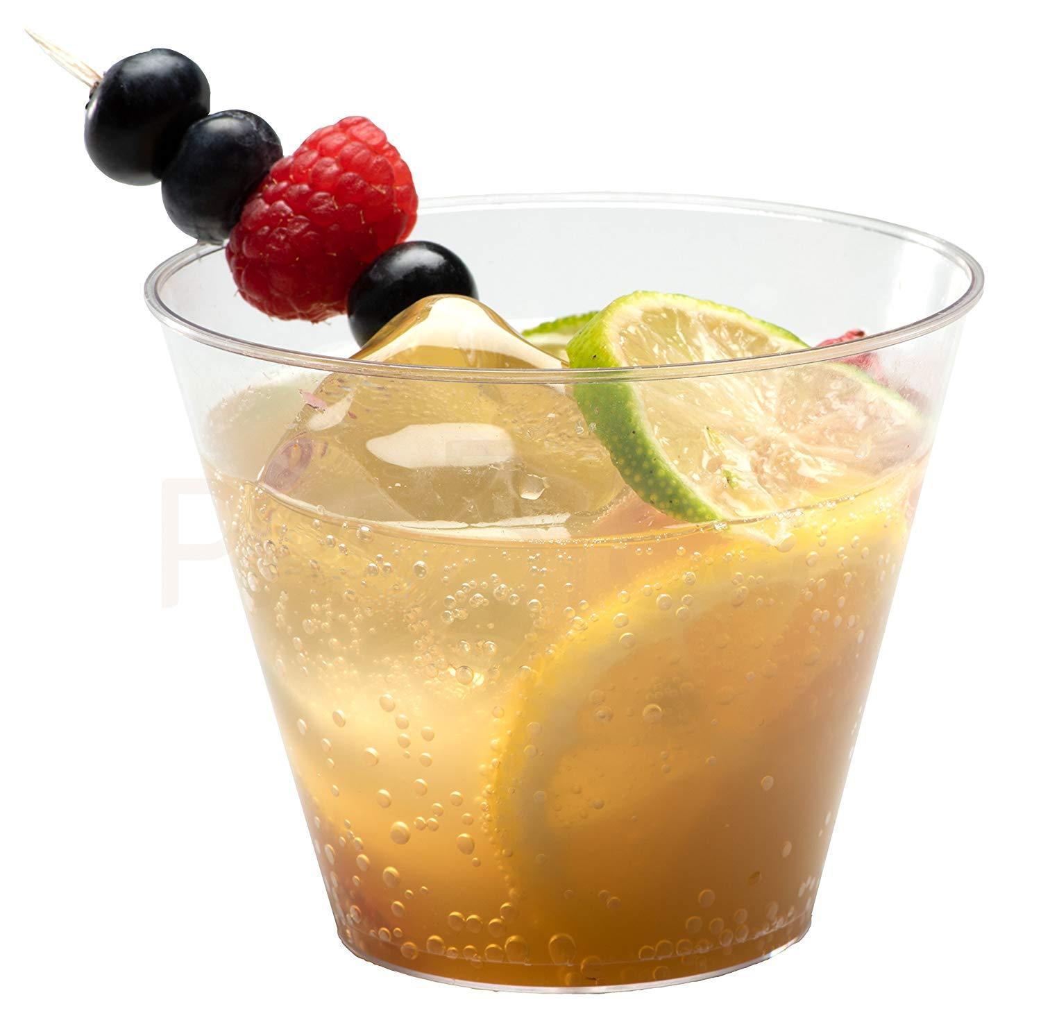 PRESTEE  Clear Plastic Cups | 9 oz. 100 Pack | Hard Disposable Cups | Plastic Wine Cups | Plastic Cocktail Glasses | Plastic Drinking Cups | Small Plastic Party Punch Cups | Bulk Party Wedding Tumblers