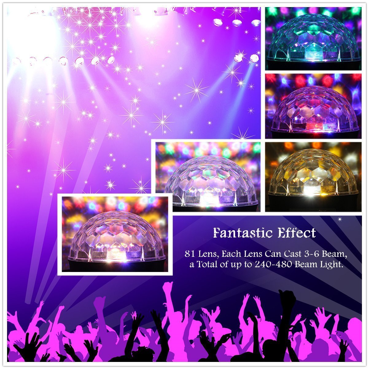 Disco Lights, JELEGANT Dj Light LED Stage Light Party Lights Disco Ball Strobe Light Crystal Magic Ball Lights Sound Activated Strobe Light for Wedding Party KTV Club Pub Show Nightclub Karaoke