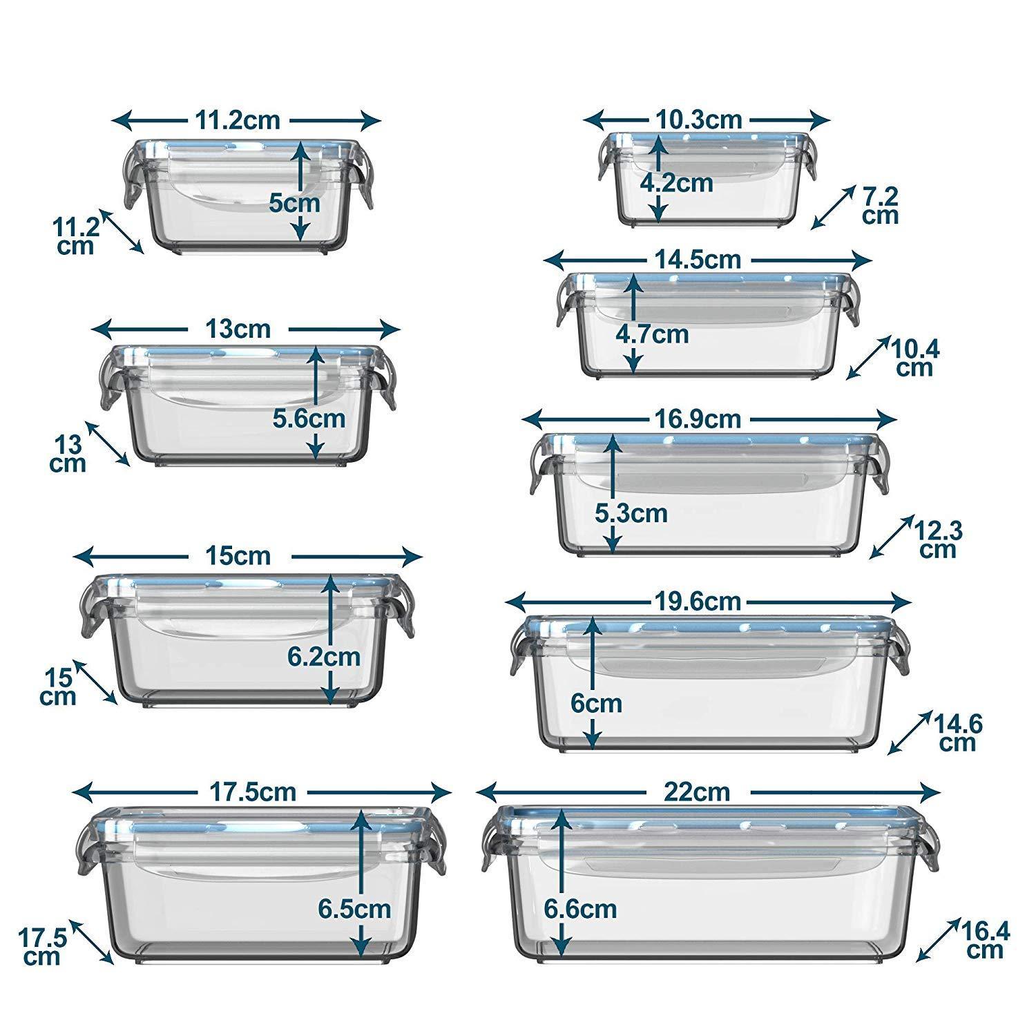 KOMUEE 30 Piece (15 containers,15 lids) Glass Food Storage or Lunch Box Containers w/Airtight Lids - Microwave/Oven/Freezer & Dishwasher Safe, BPA/PVC Free - 5 BONUS Plastic Containers for Condiments