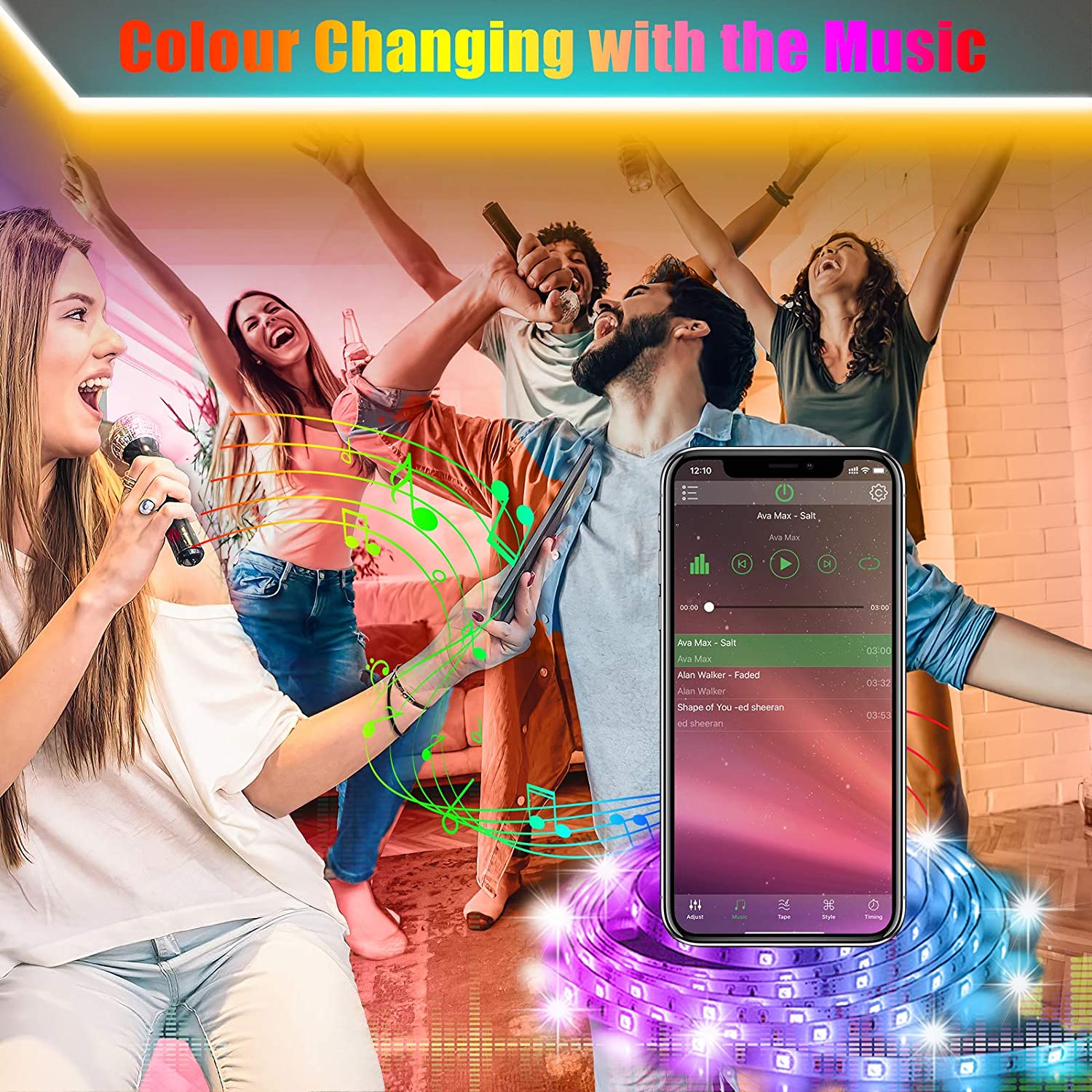 HRDJ Led Strip Lights 65.6ft, Music Sync Color Changing Led Lights for Bedroom 5050 SMD RGB Led Light Strips with Remote App Control Led Lights for Room Party