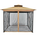 SUNLONO 10 x 10 Ft Outdoor Fabric/Steel Gazebo 2-Tiered Top Canopy with Mosquito Netting Screen Walls, Beige