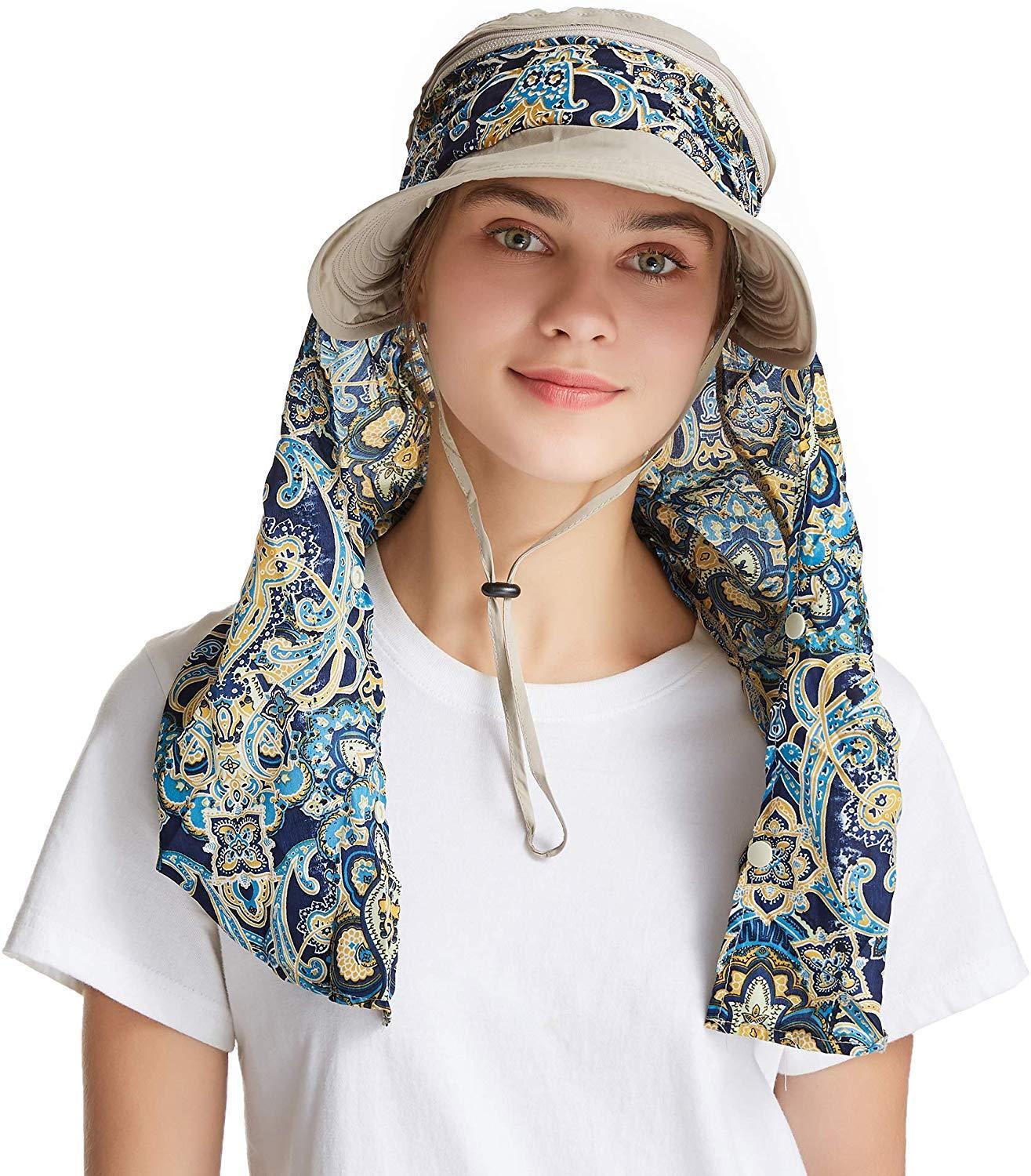 ICOLOR Sun Cap Sun Flap Hats Outdoor 360°Sun UPF 50+ Women Lady Wide Brim Cap Visor Hats UV Protection Summer Sun Hats