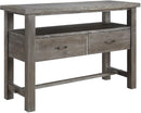 Emerald Home Furnishings Paladin Rustic Charcoal Gray Dining Table with Self Storing Butterfly Extension Leaf And Farmhouse Trestle Base