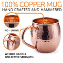 Moscow Mule Copper Mugs with 4 Straws and Shot Glass - Set of 4 HandCrafted Food Safe Pure Solid Copper Mugs - Bonus Highest Quality Copper Shot Glass and 4 Copper Straws - Attractive Box