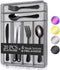 KaryHome 24 Piece Silverware Teivio  Set, Flatware Utensils Set Mirror Polished, Dishwasher Safe Service for 4, Include Knife/Fork/Spoon/Steak Knife/Wire Mesh Steel Cutlery Holder Storage Trays (Silver)