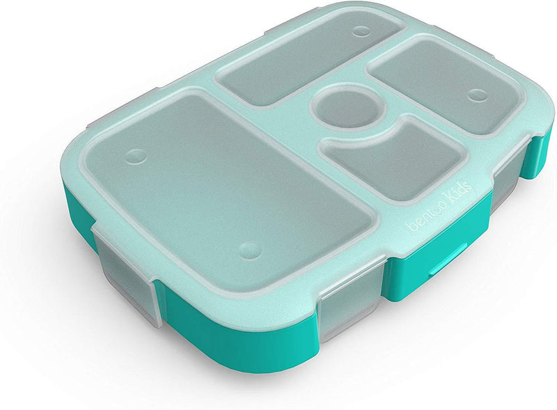 Bentgo Kids Brights Tray (Aqua) with Transparent Cover - Reusable, BPA-Free, 5-Compartment Meal Prep Container with Built-In Portion Control for Healthy At-Home Meals and On-the-Go Lunches