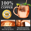 Benicci Moscow Mule Copper Mugs - 100% HCNDCRAFTED - Food Safe Pure Solid Unlined Copper Mug 16 oz Gift Set with BONUS: Highest Quality Cocktail Copper Straws, Shot Glass and Spoon (Set of 4)