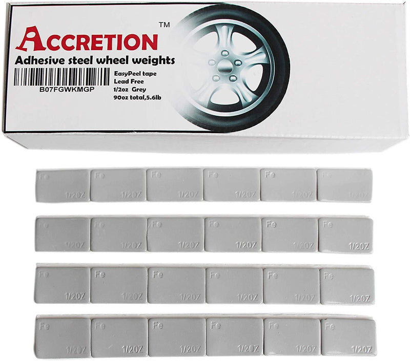 Accretion 90oz (180pcs), 1/2 oz（0.5 oz）, Black, Wheel Weights. USA White Tape, Easy to Peel