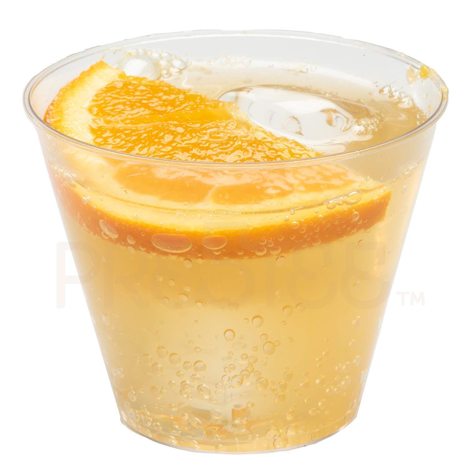 PRESTEE  Clear Plastic Cups | 9 oz. 100 Pack | Hard Disposable Cups | Plastic Wine Cups | Plastic Cocktail Glasses | Plastic Drinking Cups | Small Plastic Party Punch Cups | Bulk Party Wedding Tumblers