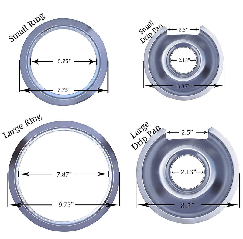 Range Kleen - Chrome Style D contains (3) 6" pan/ring & (1) 8" pan/ring for GE, Hotpoint, & Kenmore prior to 1995