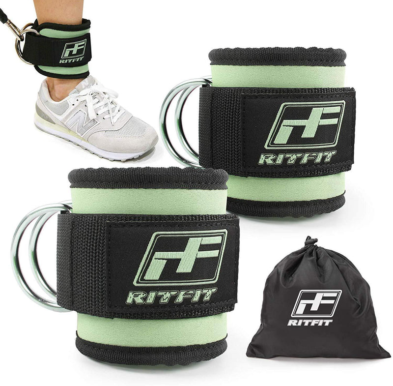 RitFit Fitness Padded Ankle Strap for Cable Machines - Reinforces Double D-Ring, Adjustable Comfort fit Neoprene, Ideal for Glute & Leg Workouts