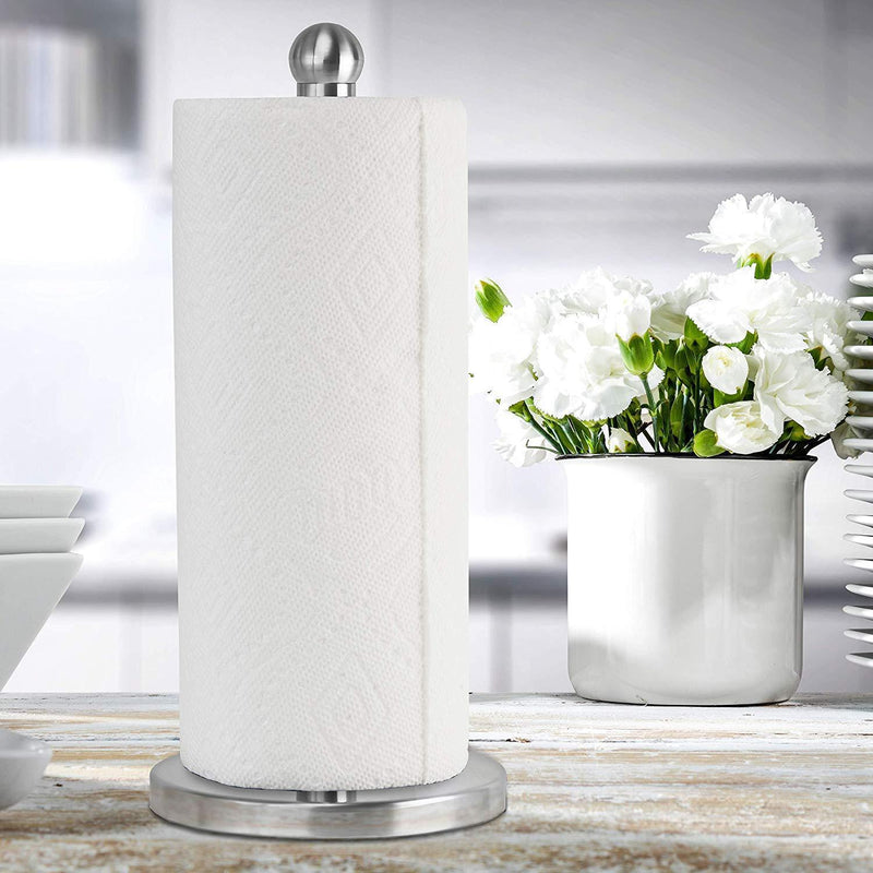 Stainless Steel Kitchen Paper Towel Holder Dispenser - Weighted Base - Sturdy, Durable, Rust-Proof