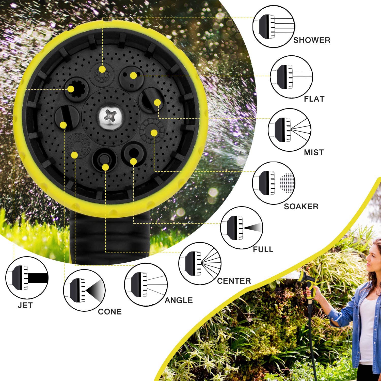 Comfy Package  Garden Hose, 50ft Expandable Hose, Flexible Water Hose with 9 Function Spray Nozzle, Best Choice for Watering Outdoor Lawn