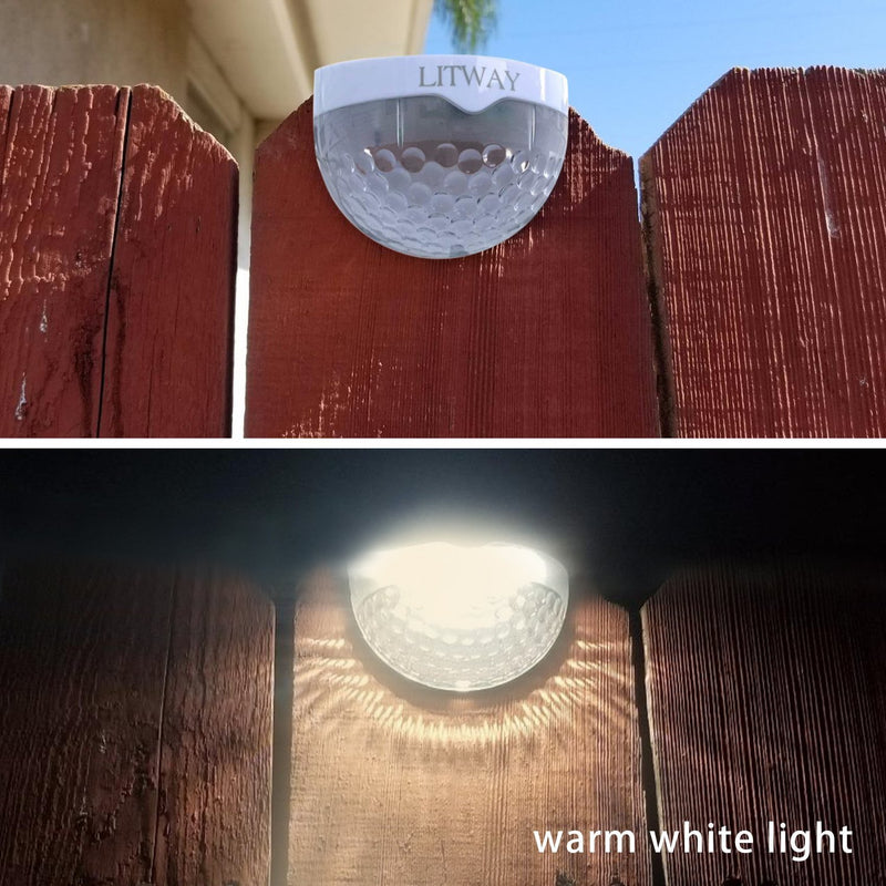 LITWAY Solar Lights Outdoor Solar Fence Lights Wall Mount Wireless Decorative Deck Lighting White, 4 Pack