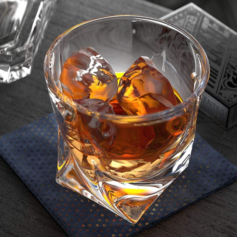 Ashcroft Twist Whiskey Glass Set or 2, Unique Modern Rocks Lead Free Crystal Glasses for Scotch or Bourbon With Luxury Gift Box