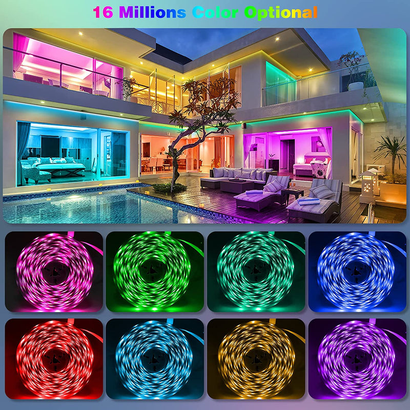 HRDJ Smart WiFi LED Lights for Bedroom, 65.6FT 600LEDs Double PCB Heat Resisting, RGB Music Sync 5050 Strip Lights Work with Alexa and Google Assistant, Remote App, 24Key Control for Home Party