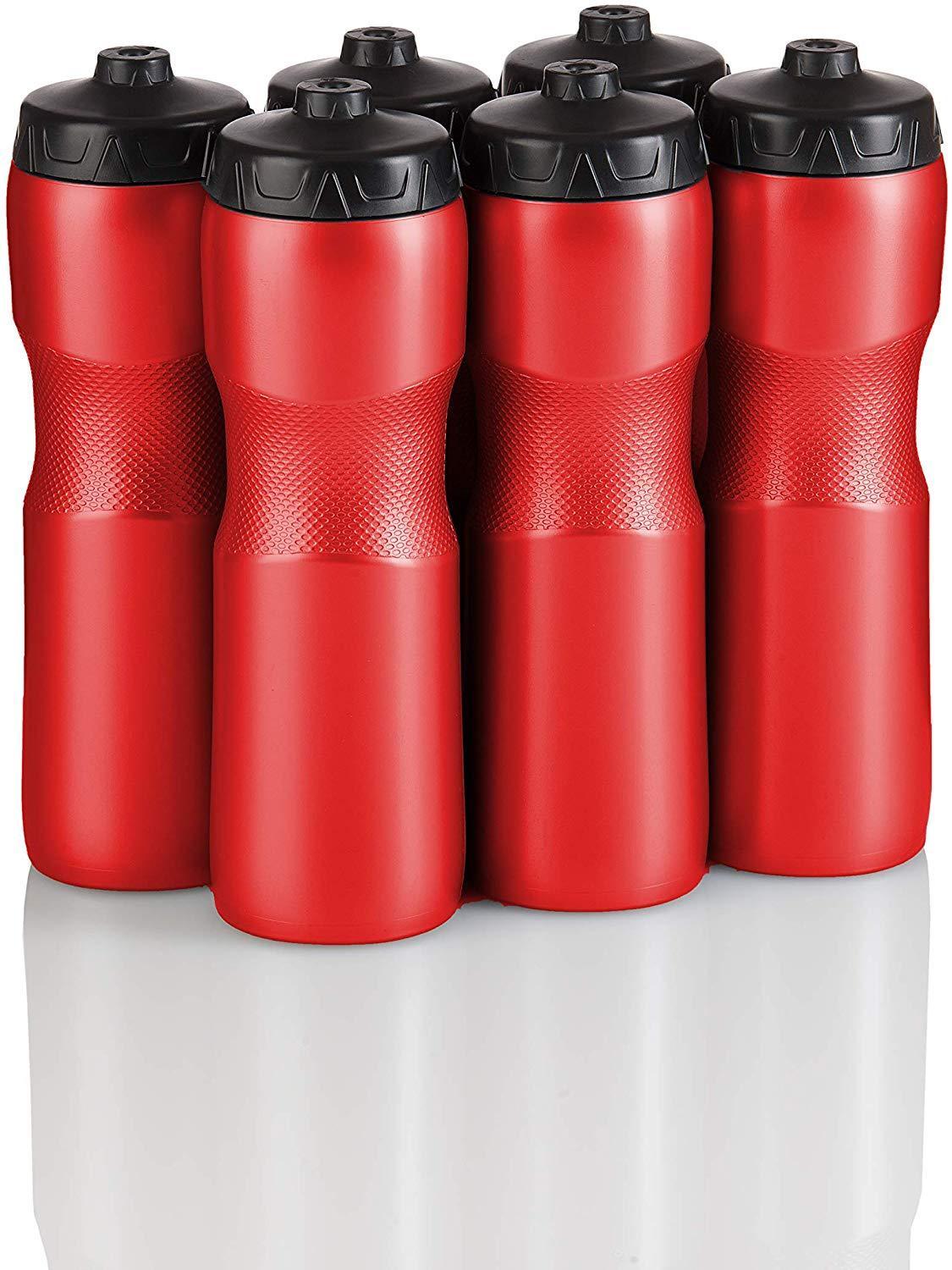 Swig Savvy  50 Strong Brand Jet Stream Sports Squeeze Water Bottle with One-Way Valve - Team Pack – Set of 6 Leak Proof Squirt Waterbottles - 28 Ounces -Perfect for Bikes - Made in USA
