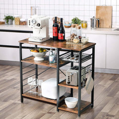 IBUYKE Industrial Kitchen Baker’s Rack, Coffee Bar, Utility Storage Shelf, Microwave Oven Stand, 4-Tier+3-Tier Table for Spice Rack, Simple Assembly TMJ021H