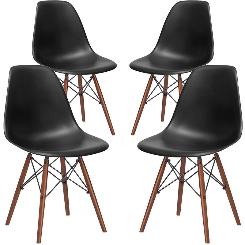 Poly and Bark Vortex Side Chair Walnut Legs, Black, Set of 4