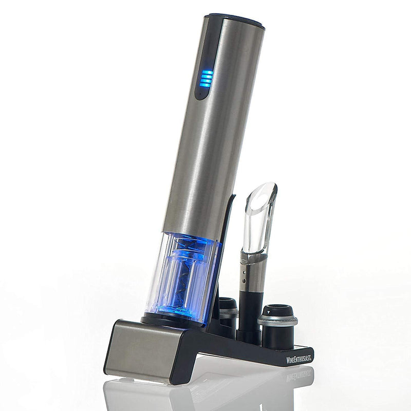 Wine Enthusiast 2-in-1 Electric Blue 1 Automatic Wine Bottle Opener and Preserver Set (7 Piece)