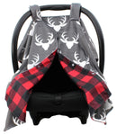 Dear Baby Gear Deluxe Reversible Baby Blankets, Custom Minky Print White Antlers, Red and Black Buffalo Plaid Minky