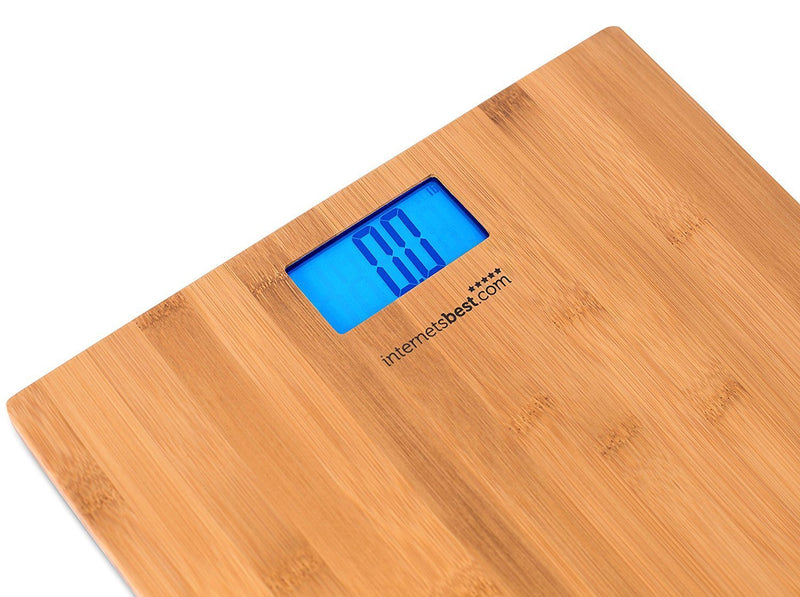 Internet’s Best Bamboo Digital Body Weight Bathroom Scale | Bathroom Accessories | Real Bamboo | Eco Friendly | Wood Décor | Blue LCD Backlight | 400 lbs. Weight Capacity