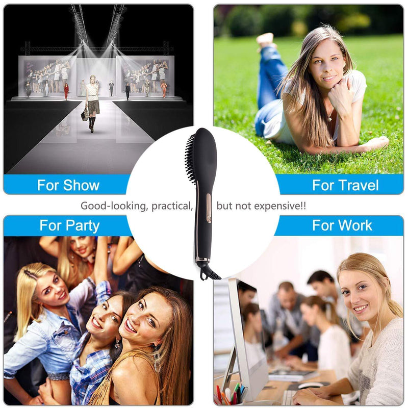 Hair Straightener Brush,Beauty Nymph Anti Scald Brush Ceramic Ionic Hair Straightening Brush