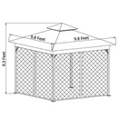 SUNLONO 10 x 10 Ft Outdoor Fabric/Steel Gazebo 2-Tiered Top Canopy with Mosquito Netting Screen Walls, Beige