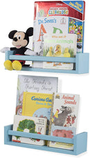 Wallniture Utah Nursery Book Shelves - Set of 2 Floating Bookshelf for Kids Room - Multi-use Kitchen Spice Rack and Bathroom Organizer, Wood Walnut
