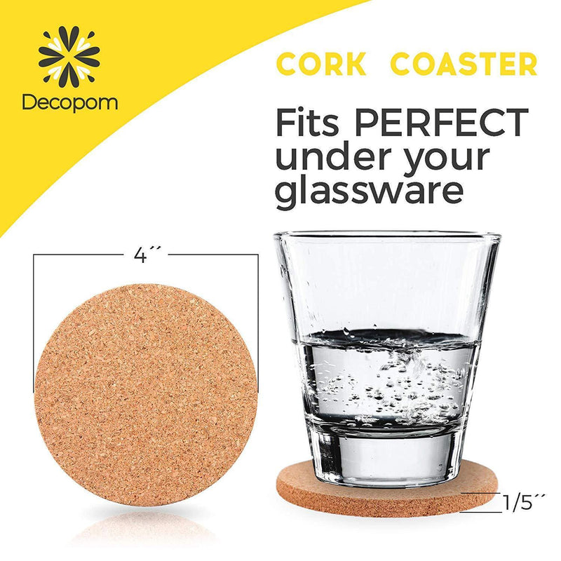 Natural Cork Coasters With Round Edge 4 inches 16pc Set with Metal Holder Storage Caddy – 1/5” Thick Plain Absorbent Heat-Resistant Reusable Saucers for Cold Drinks Wine Glasses Plants Cups & Mugs