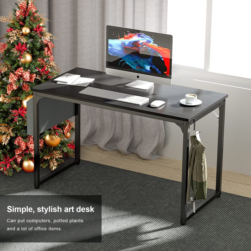 PayLessHere 47" Computer Desk Study Table Home Office Desktop Table with Side Storage Bag and Iron Hooks,Writing Desks Stable Metal Frame Workstation，Black.