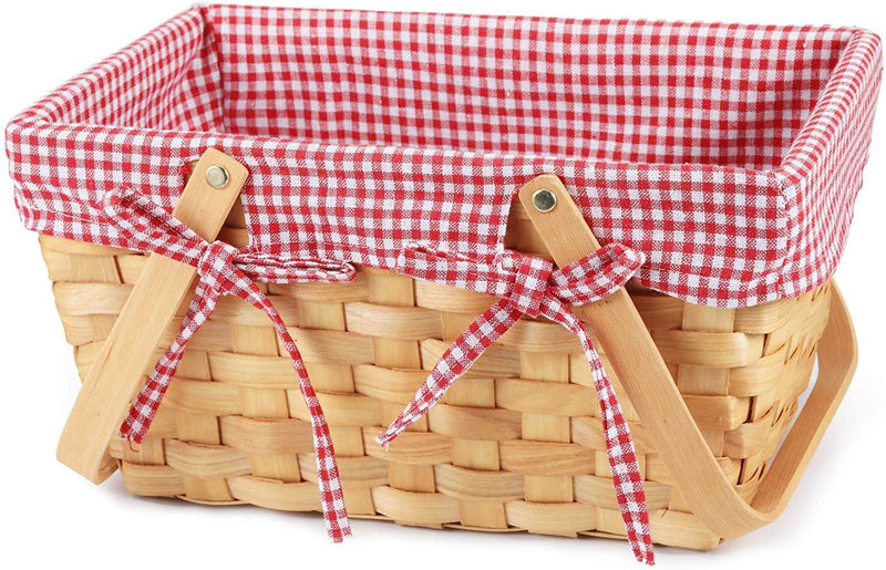 URFORESTIC Picnic Basket Natural Woven Woodchip with Double Folding Handles | Easter Basket | Storage of Plastic Easter Eggs and Easter Candy