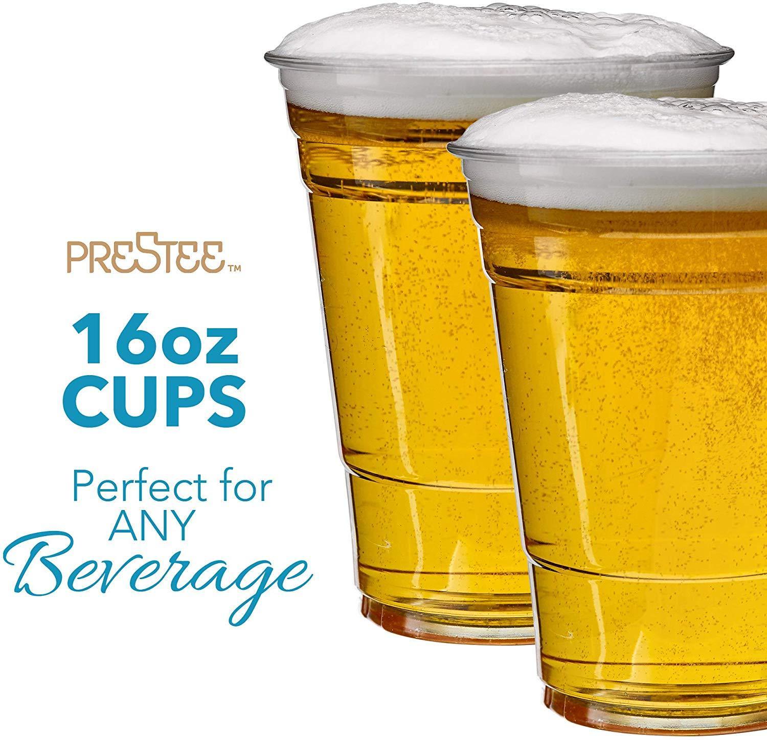 PRESTEE  200 Clear Plastic Cups | 16 oz Plastic Cups | Clear Disposable Cups | PET Cups | Plastic Water Cups | Plastic Beer Cups | Clear Plastic Party Cups |Crystal Clear Cups