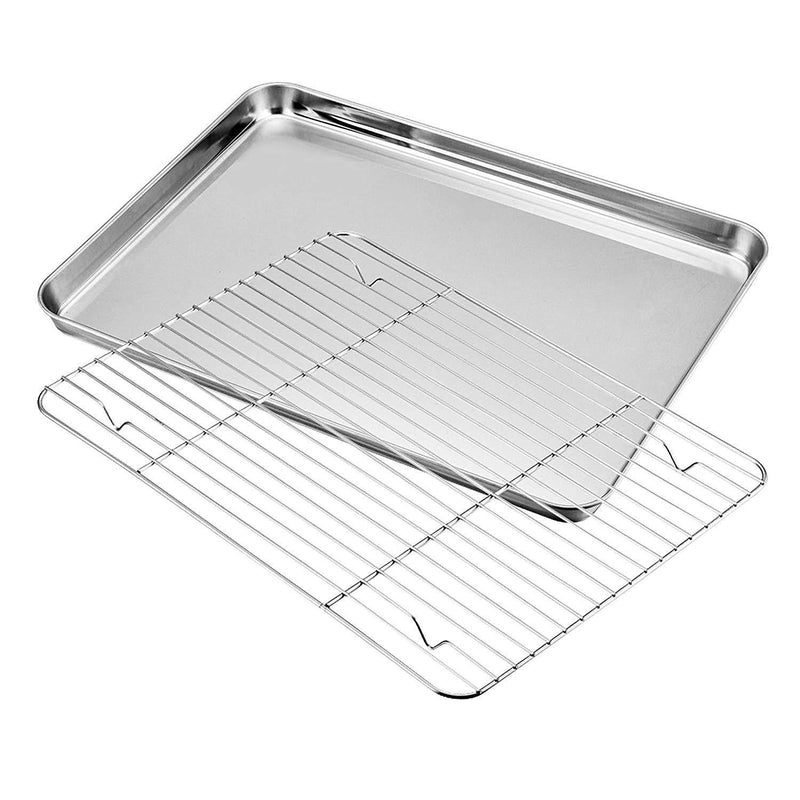 Mike pups Baking Sheets Rack Set, Cookie pan Nonstick Cooling Rack & Cookie Sheets Rectangle Size 12 x 10 x 1 inch,Stainless Steel & Non Toxic & Healthy,Superior Mirror Finish & Easy Clean (12101) by uknown