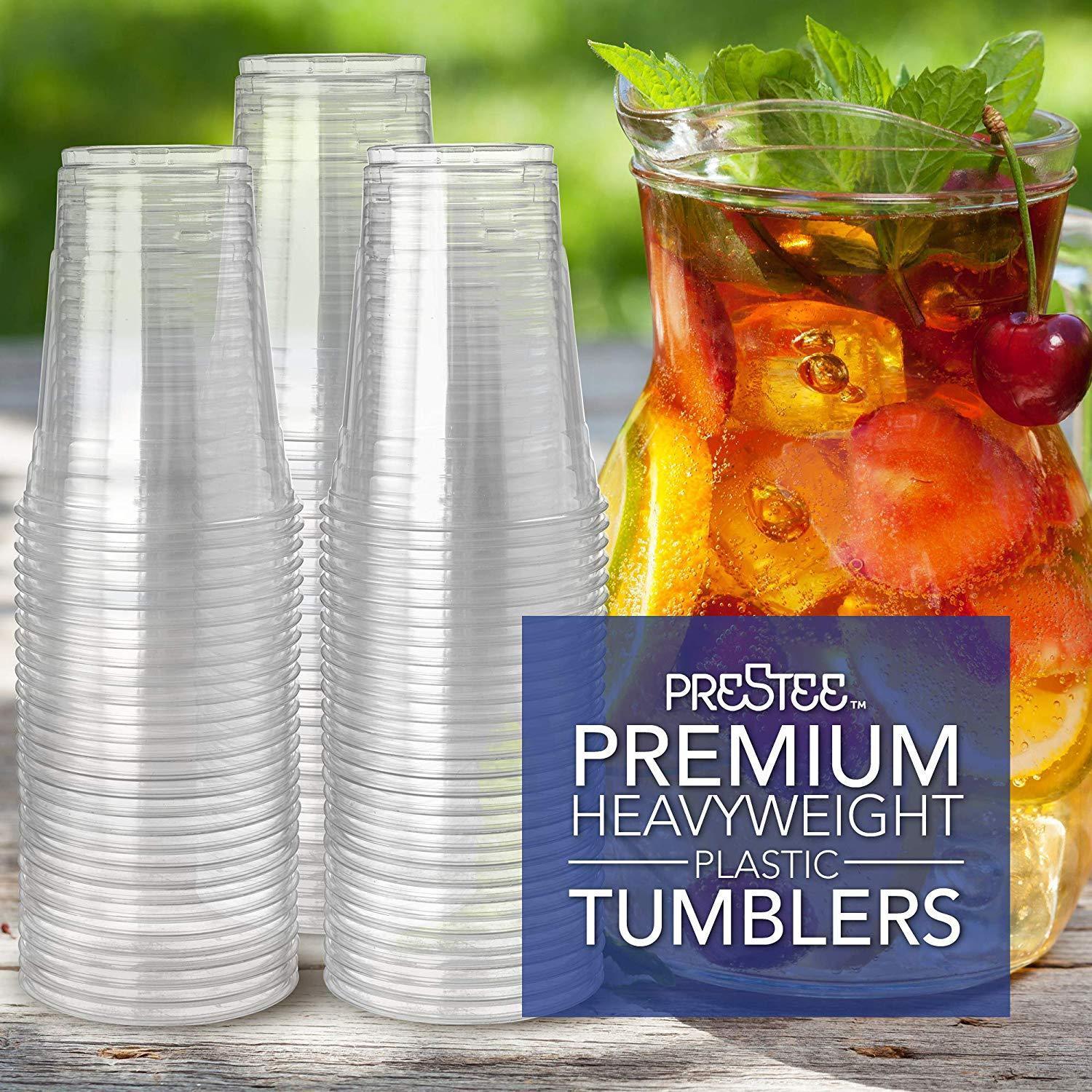 PRESTEE  200 Clear Plastic Cups | 16 oz Plastic Cups | Clear Disposable Cups | PET Cups | Plastic Water Cups | Plastic Beer Cups | Clear Plastic Party Cups |Crystal Clear Cups