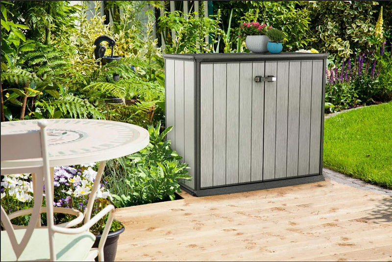 Keter Patio Store Resin Outdoor Shed for Garden Deck, and Tool Storage, Grey