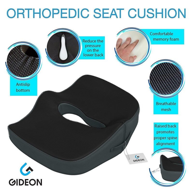 Memory Foam Seat Cushion Car Truck Office Chair Coccyx & Lower Back Pain  Relief