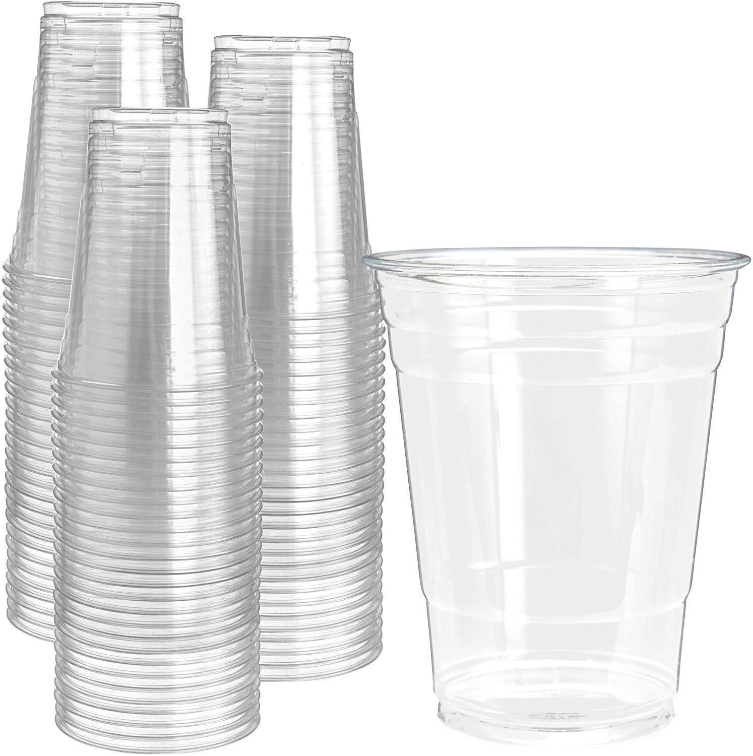 PRESTEE  200 Clear Plastic Cups | 16 oz Plastic Cups | Clear Disposable Cups | PET Cups | Plastic Water Cups | Plastic Beer Cups | Clear Plastic Party Cups |Crystal Clear Cups
