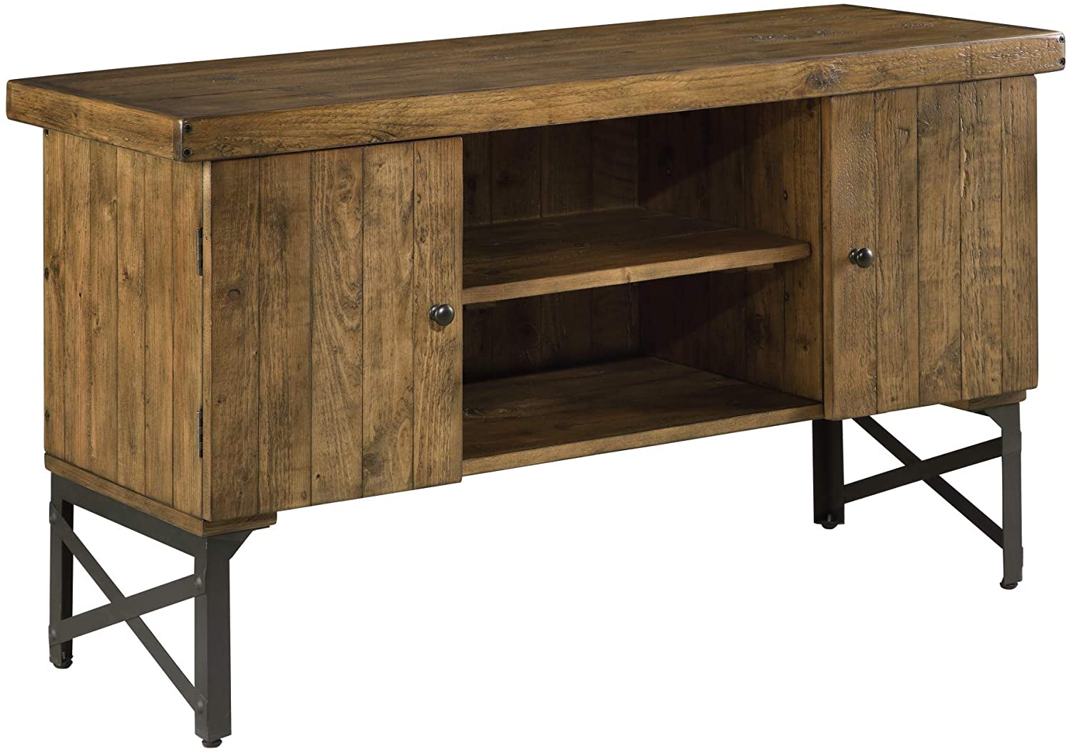 Emerald Home Chandler Rustic Wood End Table with Solid Wood Top, Metal Base, And Open Storage Shelf