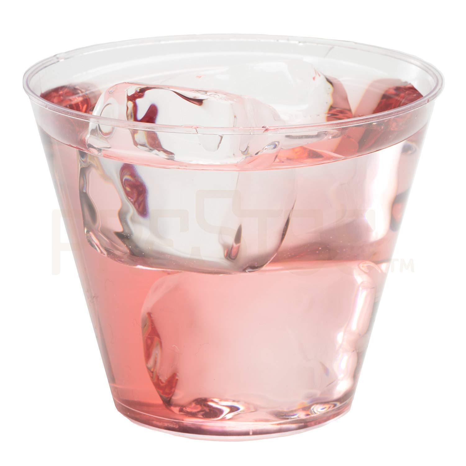 PRESTEE  Clear Plastic Cups | 9 oz. 100 Pack | Hard Disposable Cups | Plastic Wine Cups | Plastic Cocktail Glasses | Plastic Drinking Cups | Small Plastic Party Punch Cups | Bulk Party Wedding Tumblers