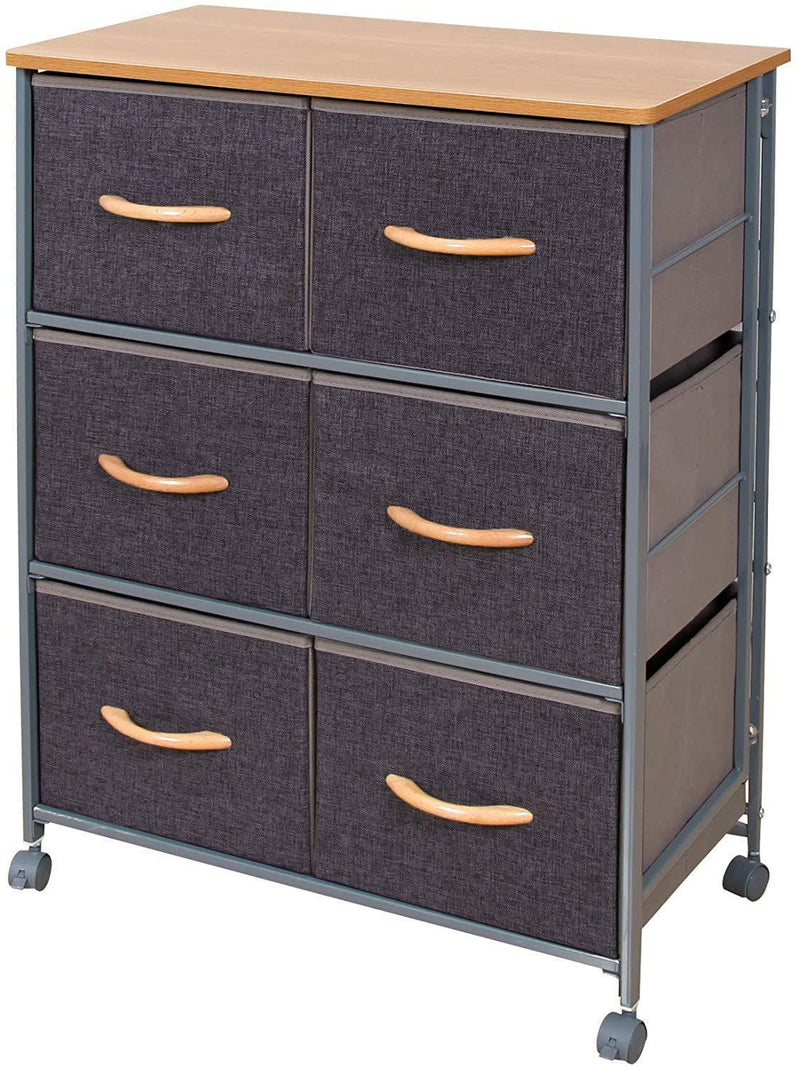 URFORESTIC Drawer Storage Organizer Unit W/Easy Pull Fabric Bins, Wood Top Dresser Steel Frame Cabinet Rolling Cart for Bedroom, Entryway, Hallway, Dresser Storage Tower (6 Drawer)
