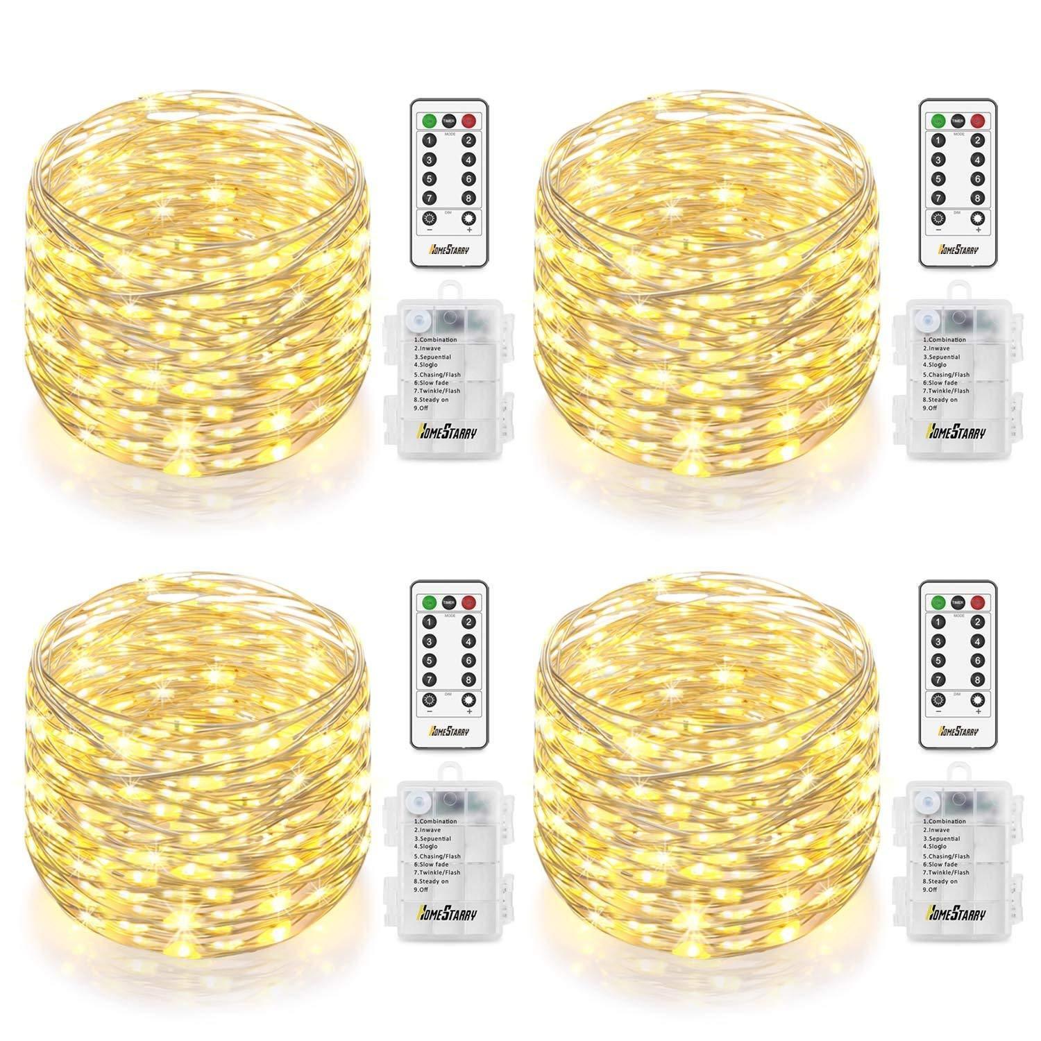 4 Pack Fairy Lights Fairy String Lights Battery Operated Waterproof 8 Modes Remote Control 50 Led String Lights 16.4ft Silver Wire Firefly lights for Bedroom Wedding Festival Decor (Cool White) ¡­